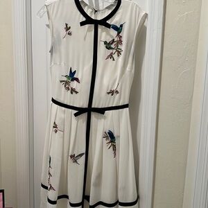 Ted Baker London White Dress with Bird Embroidery